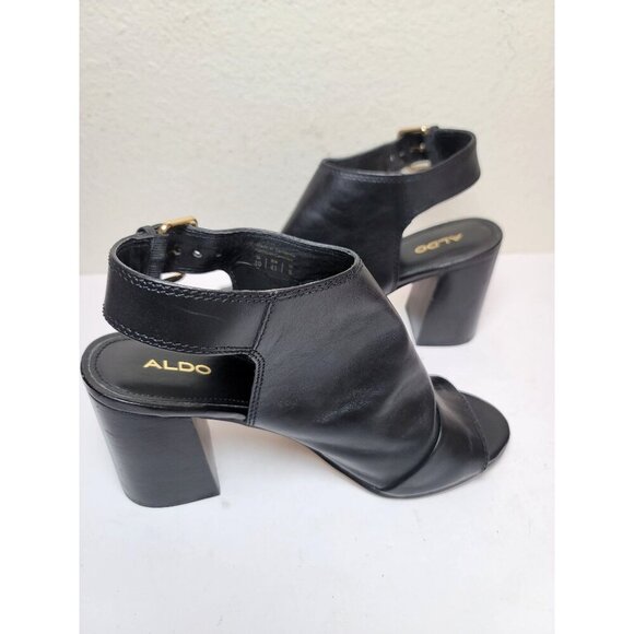 Aldo Women's Black Leather Open-Toe Block Heeled Sandals With Ankle Strap Size 1 - Picture 5 of 10